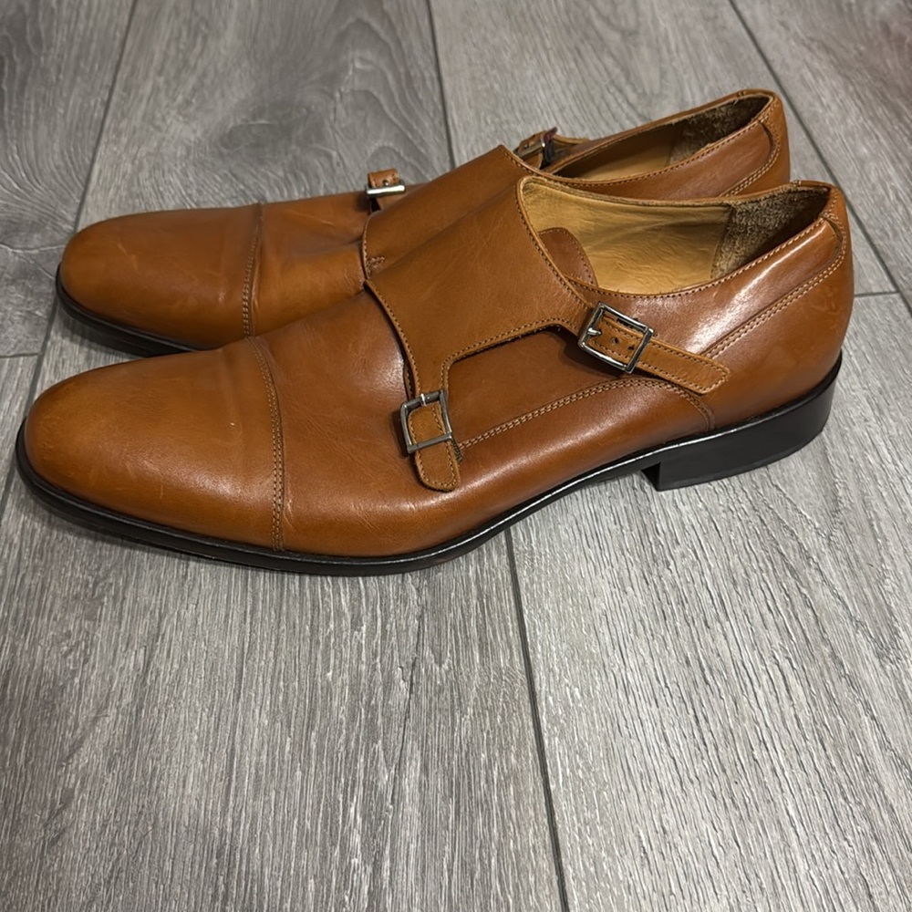 Broletto Brown Leather Mens Double Monk Strap Dress Shoe - Picture 2 of 6